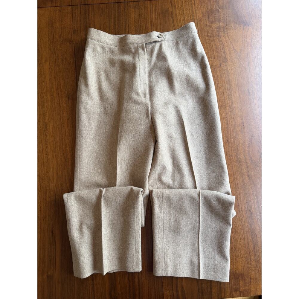 Vintage Jantzen Women's High Waisted Heathered Tan Wool Blend Trousers - Size 12